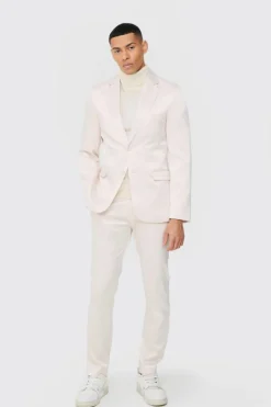 Online boohooMAN Skinny Fit Satin Blazer champagne