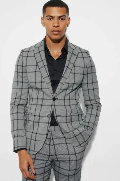 Cheap boohooMAN Skinny Fit Single Breasted Check Suit Jacket black