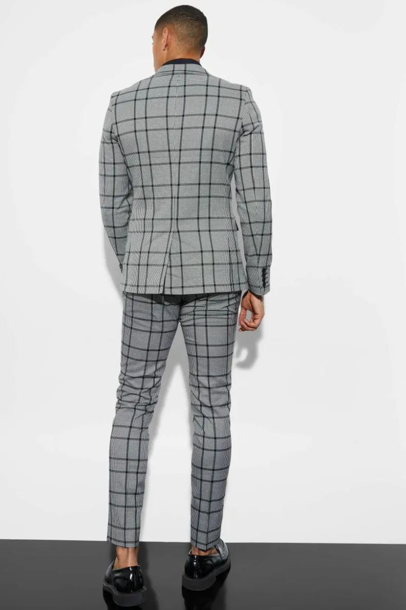 Cheap boohooMAN Skinny Fit Single Breasted Check Suit Jacket black