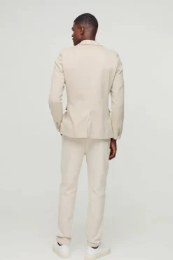 Online boohooMAN Skinny Fit Single Breasted Jersey Blazer stone