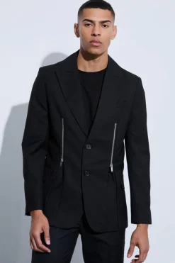Outlet boohooMAN Skinny Fit Zip Hem Suit Jacket black
