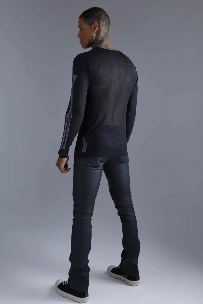 Cheap boohooMAN Skinny Flare Coated Jeans black