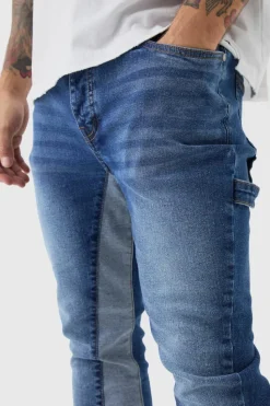 Cheap boohooMAN Skinny Flared Stacked Carpenter Gusset Jeans blue