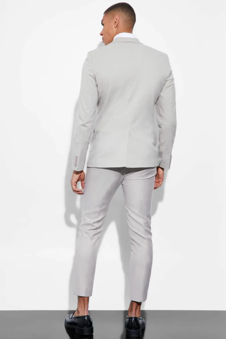 Best Sale boohoo Skinny Linen Crop Suit taupe
