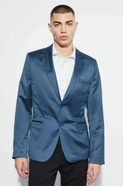 Sale boohooMAN Skinny Satin Suit Jacket navy