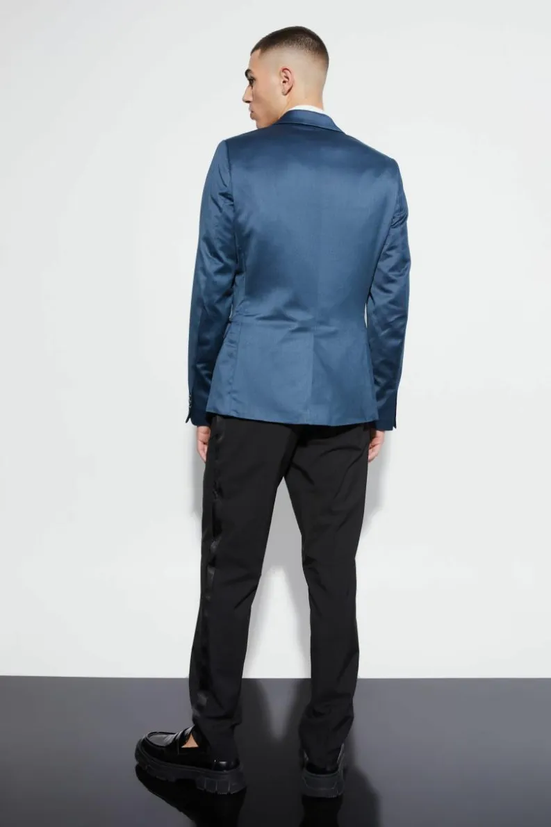 Sale boohooMAN Skinny Satin Suit Jacket navy