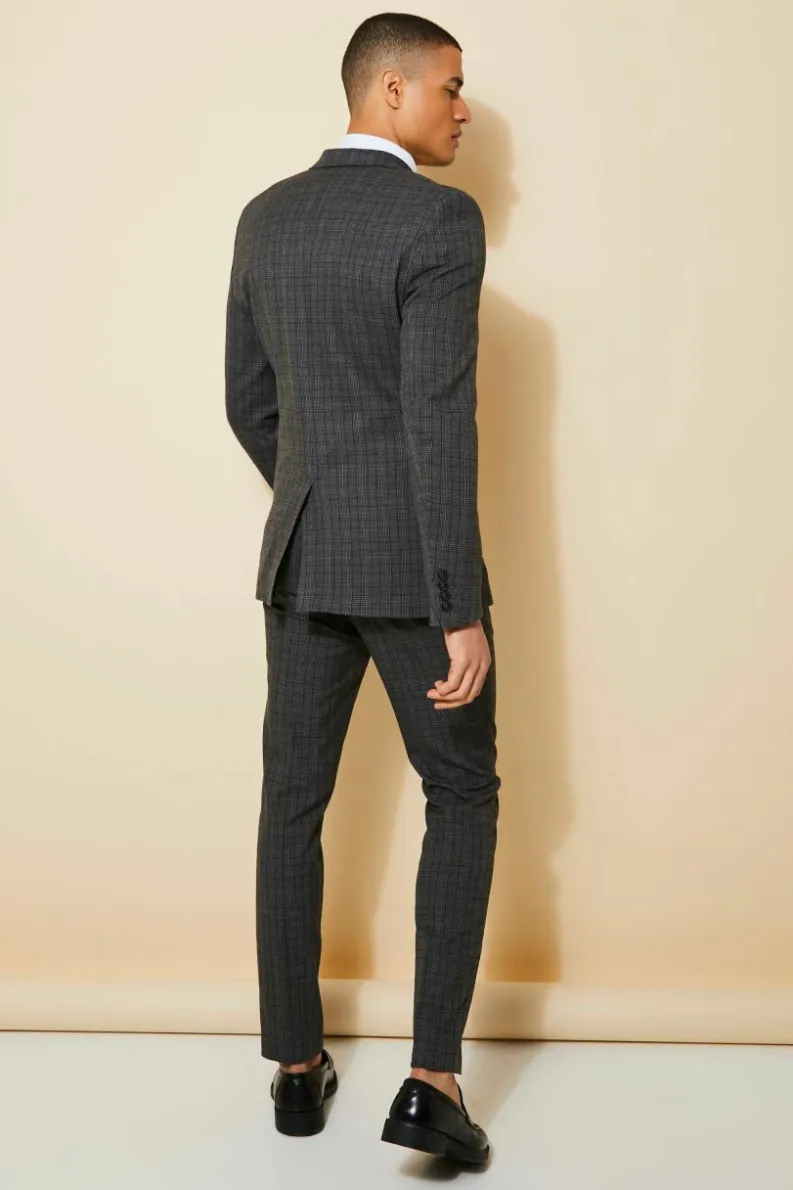 Store boohooMAN Skinny Single Breasted Check Suit Jacket dark grey