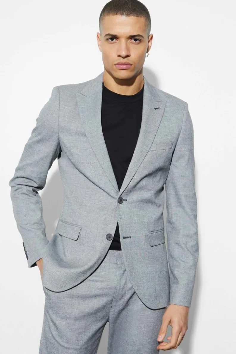 Best boohooMAN Skinny Single Breasted Linen Suit Jacket grey