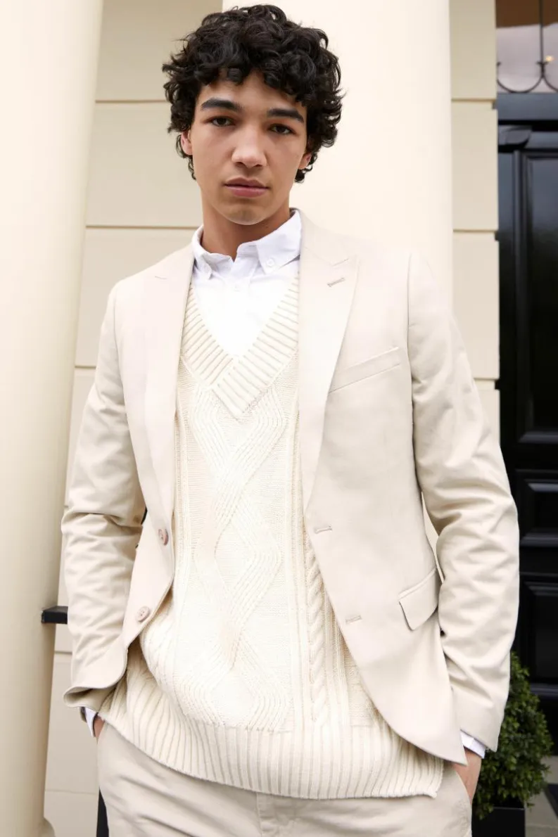 Best boohooMAN Skinny Single Breasted Linen Suit Jacket beige