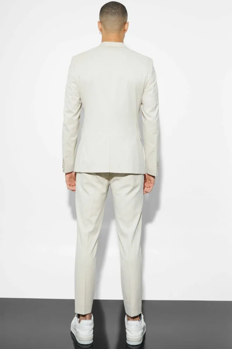 Best boohooMAN Skinny Single Breasted Linen Suit Jacket beige