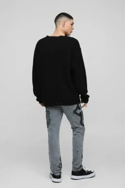 New boohooMAN Skinny Stacked Cross Spray Printed Jeans light grey