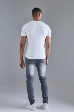 Sale boohooMAN Skinny Stacked Distressed Ripped Jeans In grey