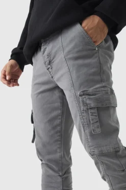Best boohooMAN Skinny Stacked Ruched Strap Cargo Trousers slate