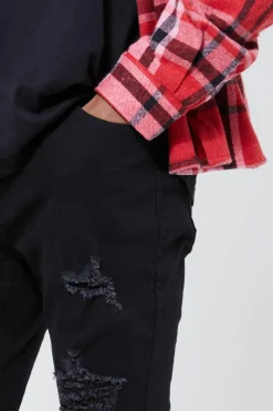 Sale boohooMAN Skinny Stretch All Over Rip Jeans true black