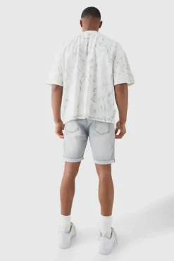 Hot boohooMAN Skinny Stretch Denim Shorts In light grey