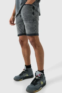 Sale boohooMAN Skinny Stretch Denim Shorts In charcoal
