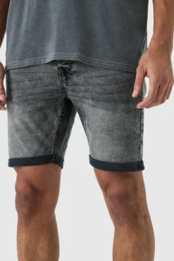 Sale boohooMAN Skinny Stretch Denim Shorts In charcoal