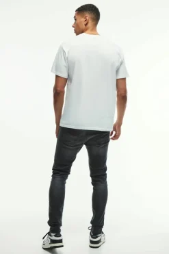 Online boohooMAN Skinny Stretch Knee Rip Paint Splatter Jeans washed black
