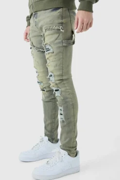 Best Sale boohooMAN Skinny Stretch Multi Rip Carpenter Jeans In Antique grey