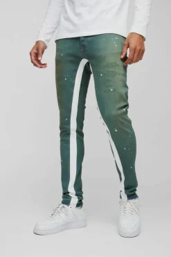 Discount boohooMAN Skinny Stretch Ripped Paint Splat Gusset Jeans grey