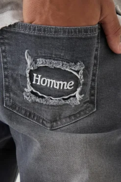 Discount boohooMAN Skinny Stretch Stacked Distressed Paint Splatter Denim Jeans mid grey