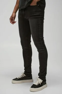 New boohooMAN Skinny Stretch Stacked Washed Jeans charcoal