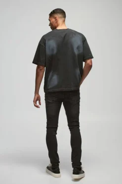 New boohooMAN Skinny Stretch Stacked Washed Jeans charcoal