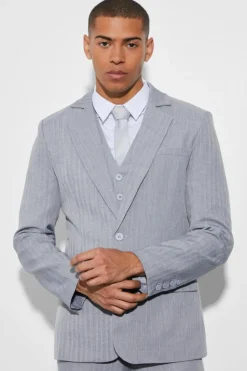 New boohoo Skinny Textured Three Piece Suit navy