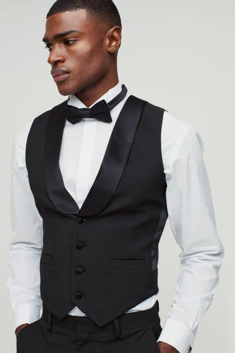 Online boohooMAN Skinny Tuxedo Waistcoat black