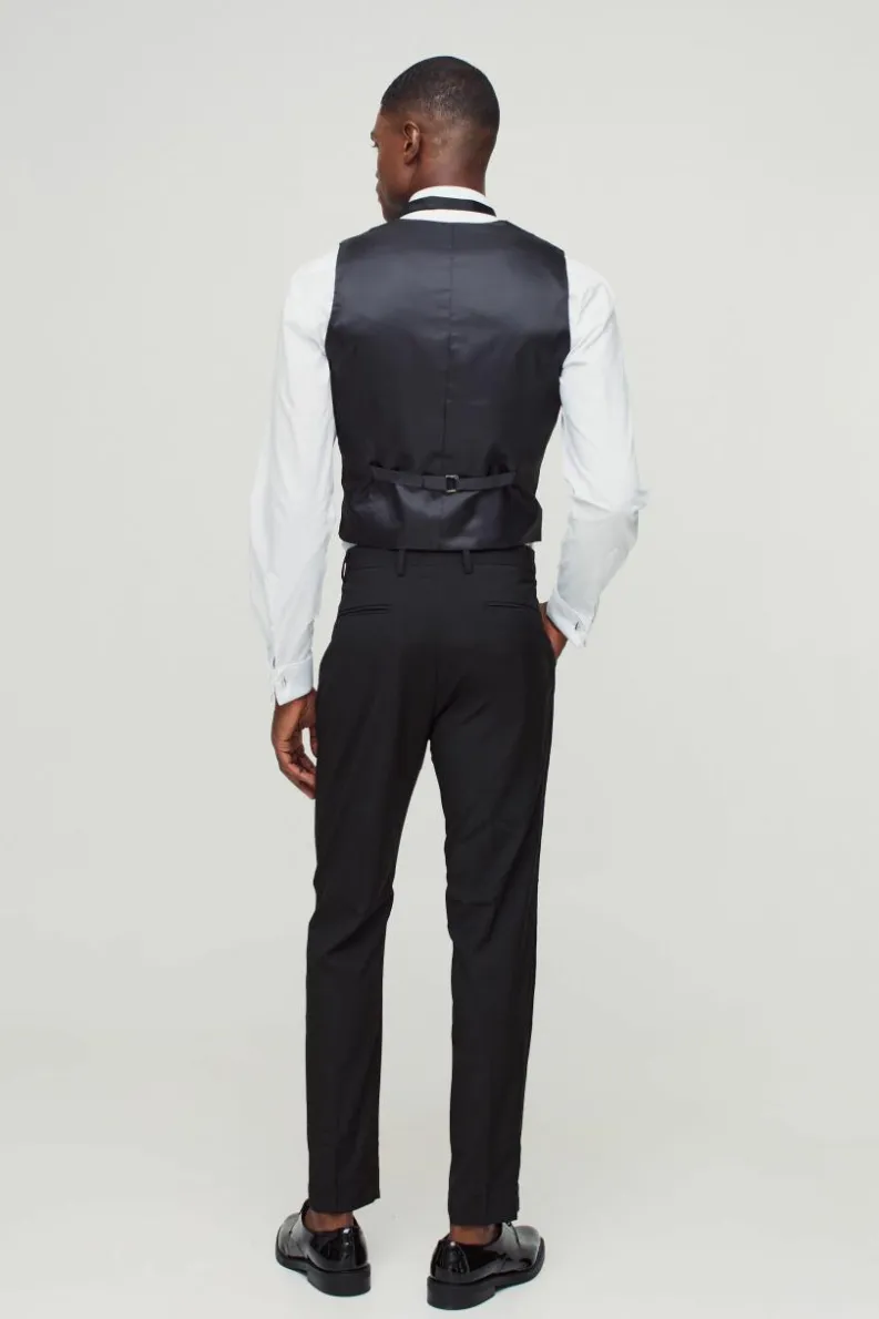 Online boohooMAN Skinny Tuxedo Waistcoat black
