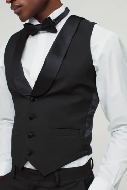 Online boohooMAN Skinny Tuxedo Waistcoat black