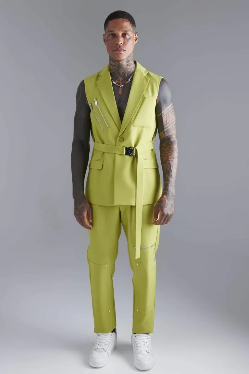 Clearance boohooMAN Skinny Zip Suit Trouser lime