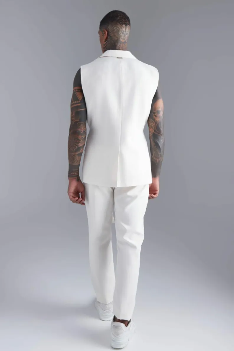 Shop boohooMAN Skinny Zip Suit Trouser ecru