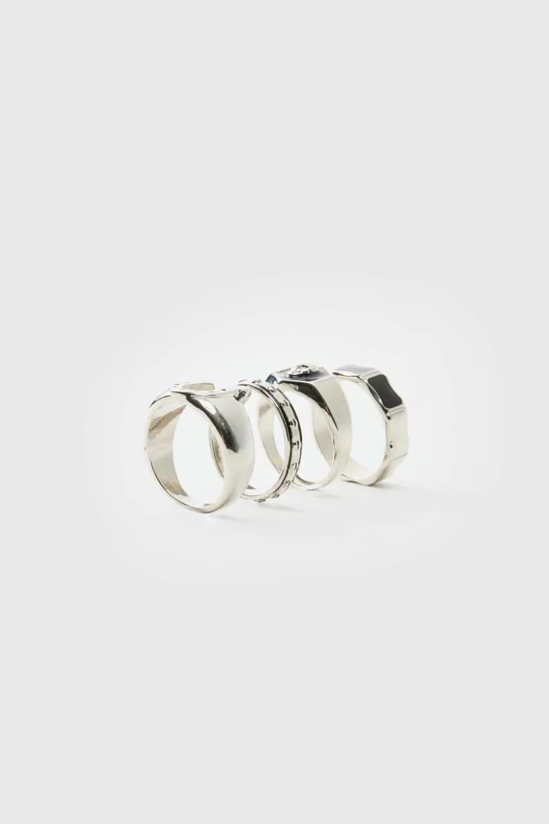 Best Sale boohooMAN Skull Ring 4 Pack silver