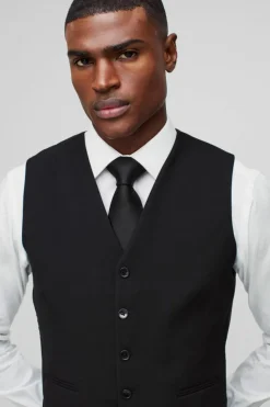 Outlet boohooMAN Slim Waistcoat black
