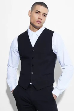 Outlet boohooMAN Slim Waistcoat black