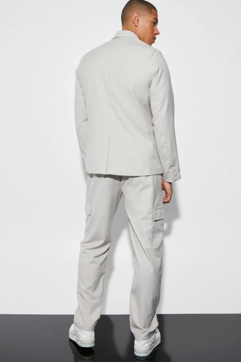 Outlet boohoo Slim Cargo Suit taupe