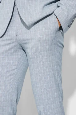Cheap boohooMAN Slim Checked Suit Trousers light grey