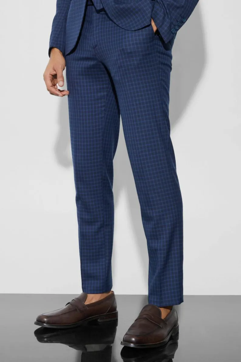 Clearance boohoo Slim Check Three Piece Suit navy