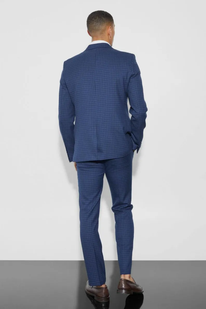 Clearance boohoo Slim Check Three Piece Suit navy
