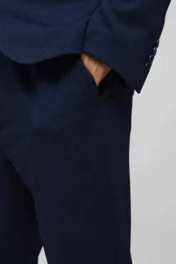 Clearance boohoo Slim Collarless Waffle Texture Suit navy