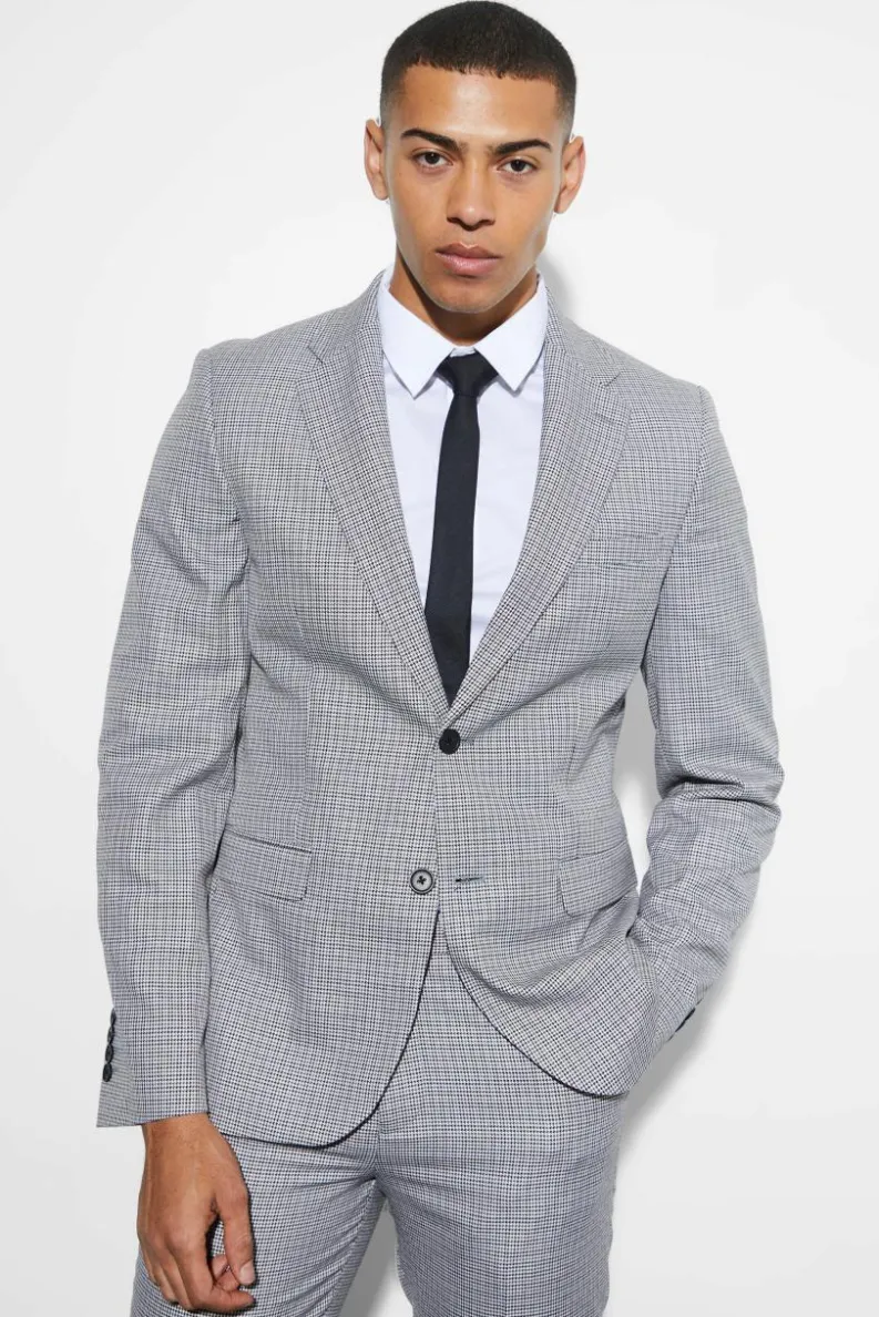 Outlet boohoo Slim Dogtooth Crop Suit navy