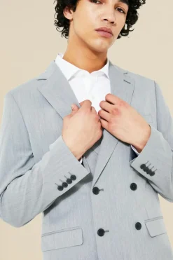 New boohooMAN Slim Double Breasted Suit Jacket grey