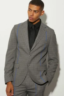 Online boohoo Slim Fit Check Contrast Stitch Suit black