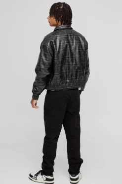 Store boohooMAN Slim Fit Cross Embossed Jeans washed black