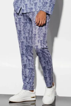 Flash Sale boohoo Slim Fit Dragon Printed Wrap Suit ice blue
