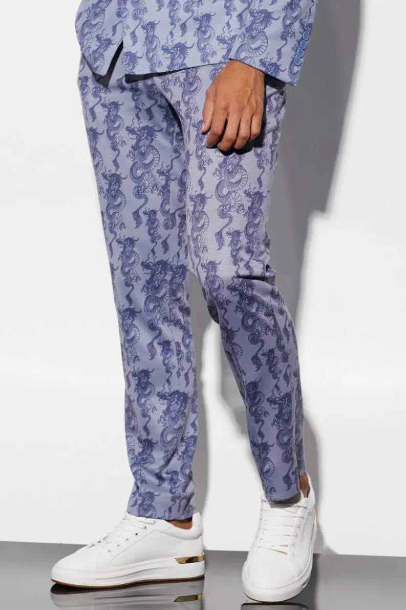 Flash Sale boohoo Slim Fit Dragon Printed Wrap Suit ice blue