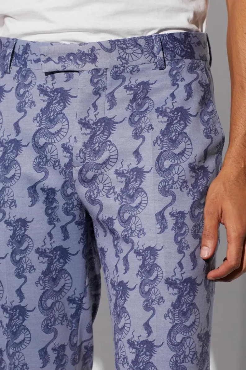 Flash Sale boohoo Slim Fit Dragon Printed Wrap Suit ice blue