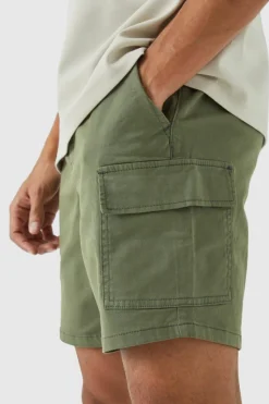 Outlet boohooMAN Slim Fit Elasticated Waist Cargo Shorts khaki