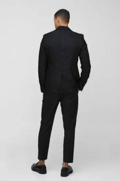 Online boohooMAN Slim Fit Flock Velour Blazer black